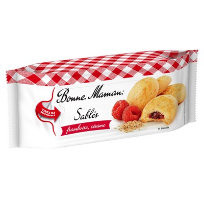 BONNE MAMAN - RASPBERRY SESAME SHORTBREAD BISCUITS X14 - 150G PACK