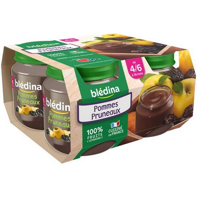 BLEDINA POTS FRUITS Pommes Pruneaux 4x130g Dès 4/6 mois
