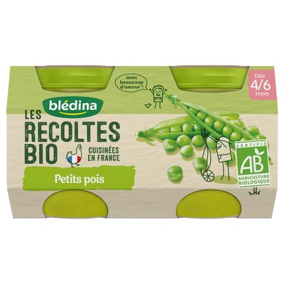 BLEDINA LES RECOLTES BIO Petits Pois 2x130g Dès 4/6 Mois