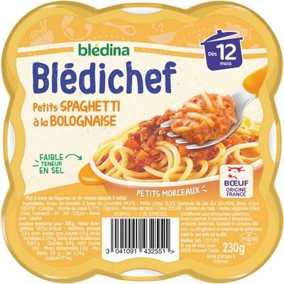 BLEDINA BLEDICHEF Petits Spaghetti à la Bolognaise 230g Dès 12 mois