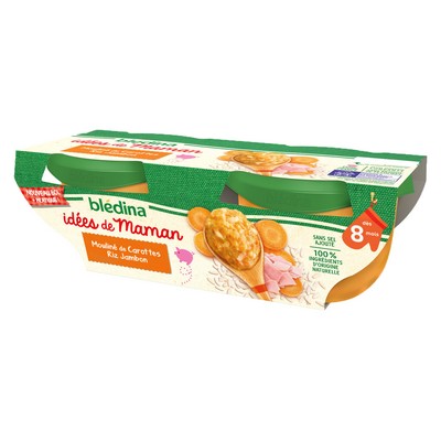 BLEDINA BOLS Ecrasé de Carottes, Riz & Jambon persil 2x200g dès 8 mois
