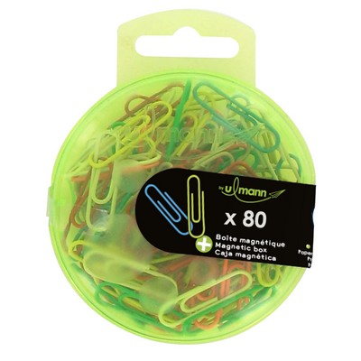 Magnetic Box of 80 Colored Paper Clips 28mm