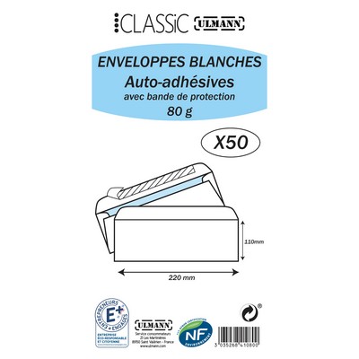 PTX50 White Envelopes 110x220 Self-Adhesive ULMAN