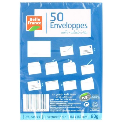 Belle France Envelope 114x162 80g Pack of 50 Self-Adhesive Pre-creased NF Environnement