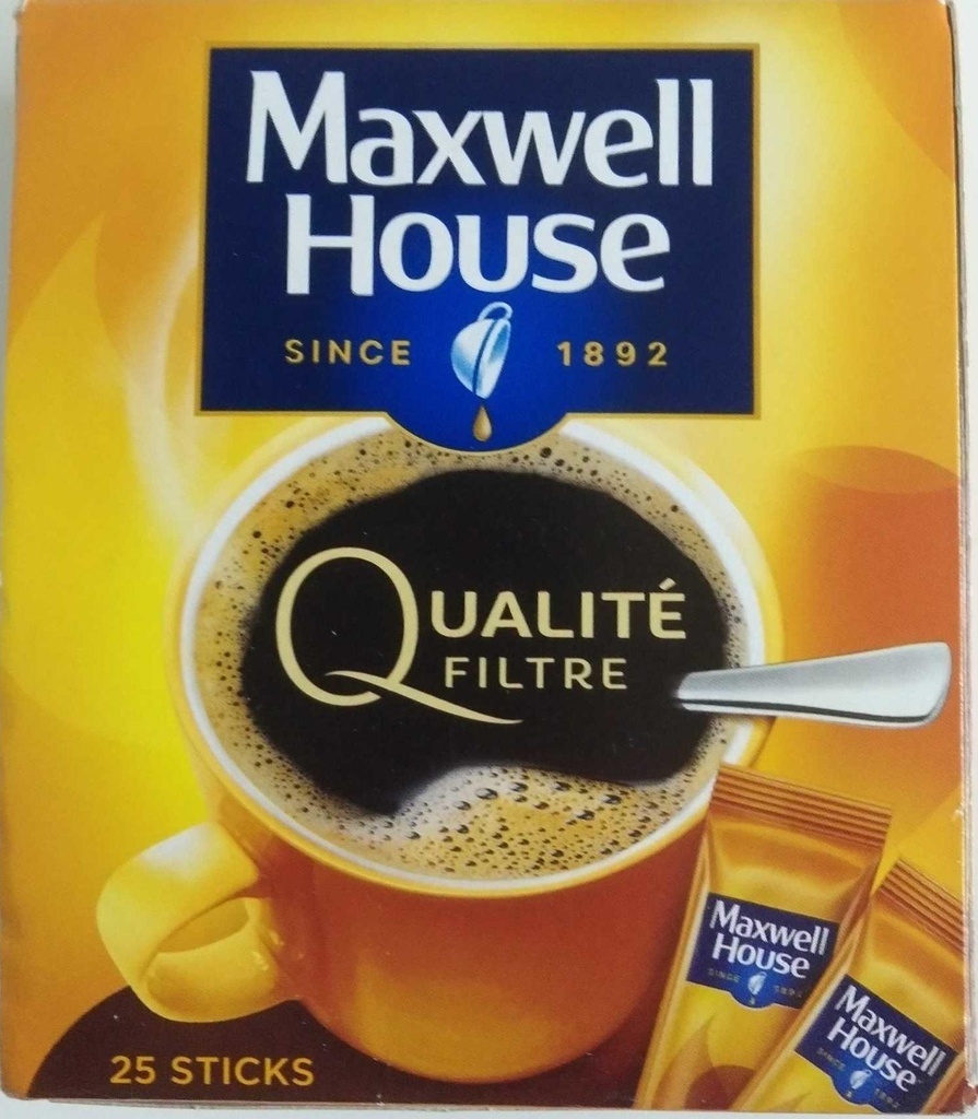 MAXWELL HOUSE QUALITE FILTRE CAFE SOLUBLE STICKS X25 -  45 GR