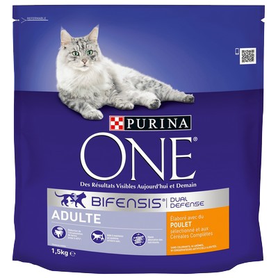 PURINA ONE Chat Adulte - au Poulet et Céréales Complètes - 1,5 KG - Croquettes pour chat adulte