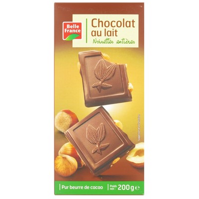 CHOCOLAT LAIT NOISETTES ENTIERES BF TABLETTE 200 G