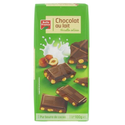 CHOCOLAT LAIT NOISETTES ENTIERES BF TABLTE 2 X100G