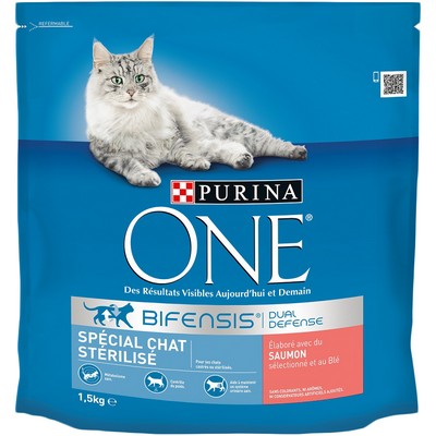 PURINA ONE Chat Stérilisé - au Saumon et au Blé - 1,5 KG - Croquettes pour chat adulte