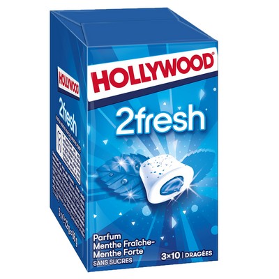 Hollywood 2Fresh Menthe Fraiche s/sucres 3x10 Dragées 66g