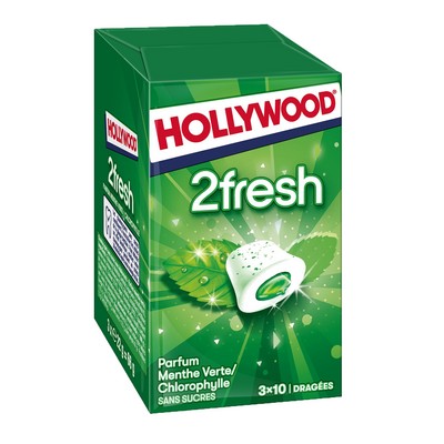 Hollywood 2Fresh Sugar-Free Green Mint Chewing Gum 3x10 Dragees 66g