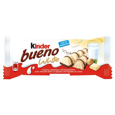 KINDER BUENO WHITE WAFERS COATED IN WHITE CHOCOLATE X2 BARS