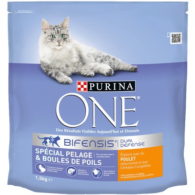 PURINA ONE Chat Pelage & Boules de Poils - au Poulet et aux Céréales Complètes - 1,5 KG - Croquettes pour chat adulte