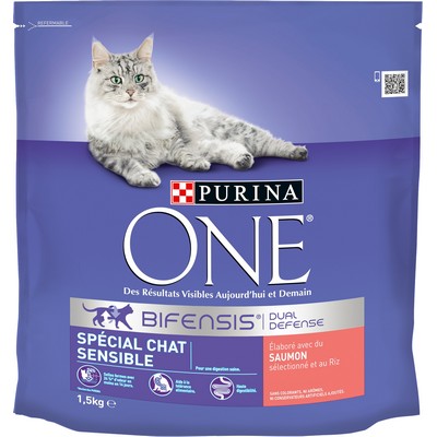 PURINA ONE Chat Sensible - au Saumon et au Riz - 1,5 KG - Croquettes pour chat adulte