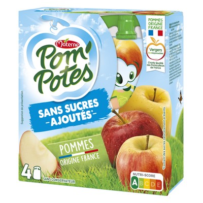 POM'POTES Compotes Gourdes Pomme Nature 4x90g