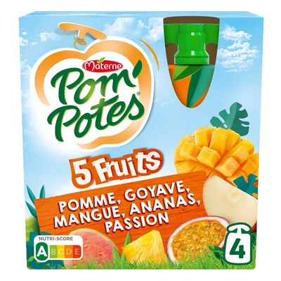 POM'POTES Compotes Gourdes 5 Fruits Exotiques 4x90g