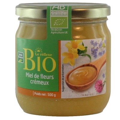 Organic Creamy Flower Honey Belle France Glass Jar 500g
