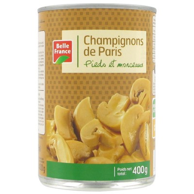 Sliced and Stems Champignon Mushrooms Belle France Can 390g