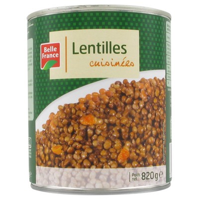 Cooked Lentils Belle France Can 800g