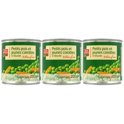 Stewed Extra Fine Peas & Carrots Belle France 3x1/4 600g Can