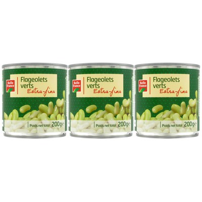 Extra Fine Green Flageolets Belle France 3x600g Can