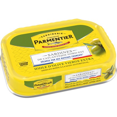 Sardines Huile d'Olive Vierge Extra pêchées par des bateaux français PARMENTIER 135g