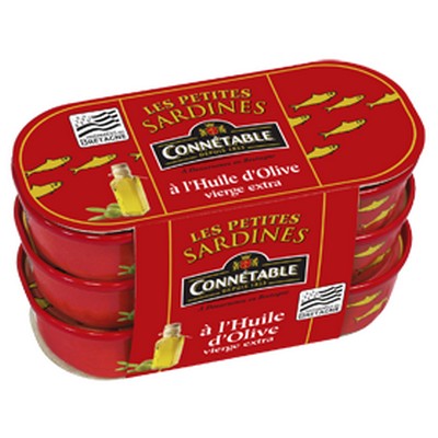 Lot de 3 1/13 Sardines Mes P’tits Plaisirs à l'huile d'olive vierge extra 55g Connétable