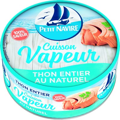Thon entier Démarche Responsable au Naturel Cuisson Vapeur nature PETIT NAVIRE 130g