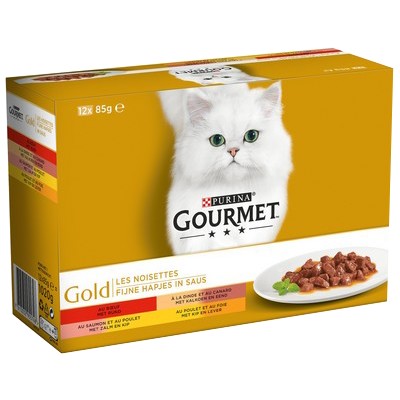 GOURMET GOLD Les Noisettes - 12 x 85 g - Boîtes pour chat adulte