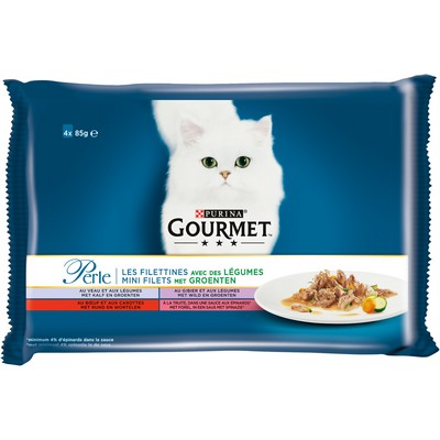 GOURMET PERLE Les Filettines Avec des légumes- Sachets fraîcheur pour chat adultes - 4 x 85 g - Sachets repas pour chat adulte