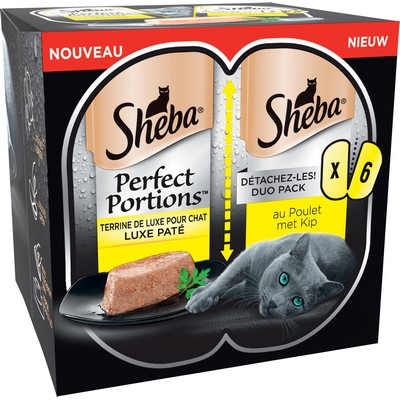 SHEBA Barquettes Perfect Portions Barquettes Terrine Lux au Poulet pour Chat 6x37,5g