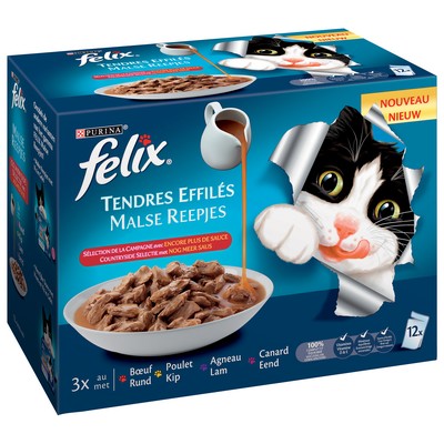 FELIX Tender Shreds Even More Sauce - Country Selection - 12x85g - Fresh Pouches for Adult Cats