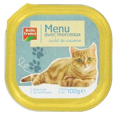 MENU CHAT RICHE EN SAUMON BF BARQUETTE 100 G