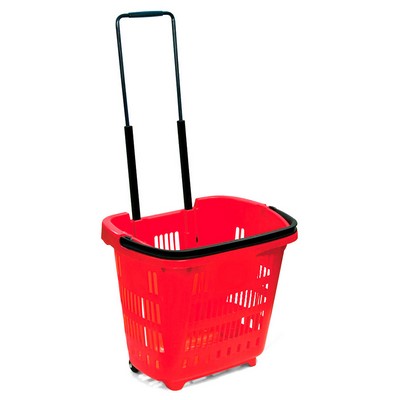31L Red Rolling Basket with Telescopic Handle
