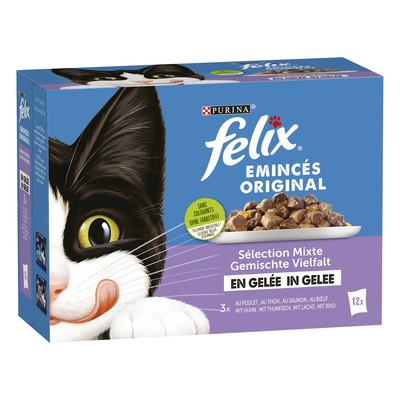 FELIX Emincés en Gelée - Sélection Mixte - 12x85g - Sachets fraîcheur pour chat adulte