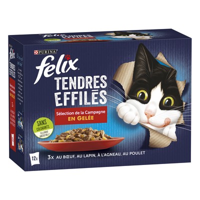 FELIX Tendres Effilés en Gelée - Sélection de la Campagne - 12x85g - Sachets fraîcheur pour chat adulte