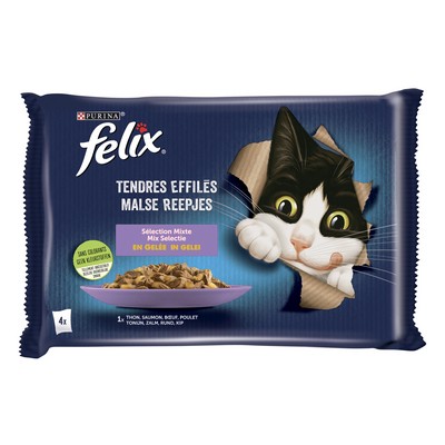 FELIX Tendres Effilés en Gelée - Sélection Mixte - 4x85g - Sachets fraîcheur pour chat adulte