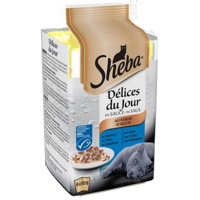 SHEBA Délices du Jour Sachets fraîcheur en sauce aux poissons pour chat 6x50 g