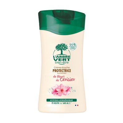 L'Arbre Vert Bien-être Crème Douche Parfum fleurs de Cerisier - Hypoallergénique et pH Neutre - 95% d'ingrédients d'origine naturelle - 250mL
