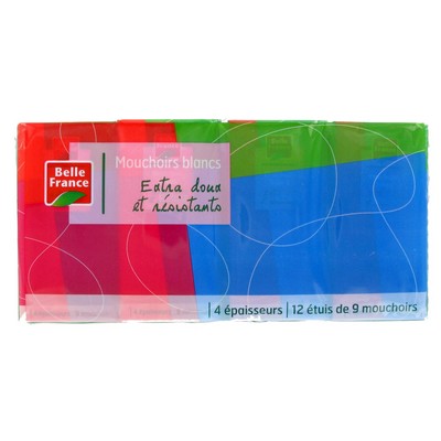 Mouchoirs étuis blancs extra doux 12 x 9 4 épaisseurs Belle France