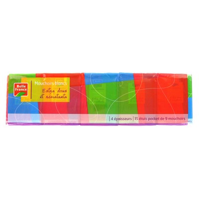 Mouchoirs étuis pocket blancs extra doux 15 x9 4 épaisseurs Belle France