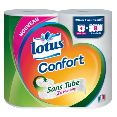 Papier toilette Lotus Confort Sans Tube Rose x4