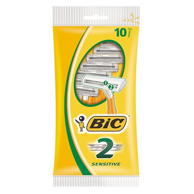 BIC 2 Sensitive Disposable Razors for Men (2 Blades) - Pack of 10