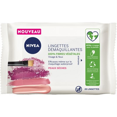 Lingettes Démaquillantes Visage & Yeux Peaux Sèches NIVEA le sachet de 20