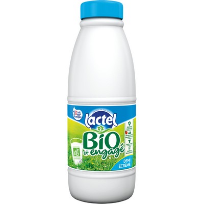 lait BIO demi-écrémé  LACTEL UHT bouteille 1L