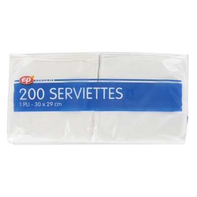 200 Serviettes en ouate 30x29cm 1pli Blanc