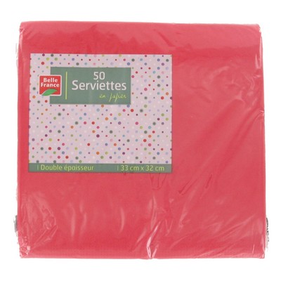 50 serviettes en ouate 33x33cm 2plis rouge
