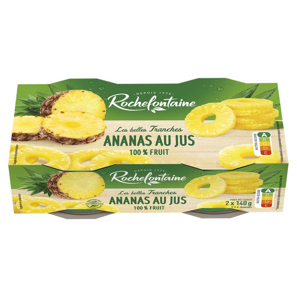 ROCHEFONTAINE  ANANAS EN TRANCHES AU JUS SANS SUCRE AJOUTE BOITE 2X236 G