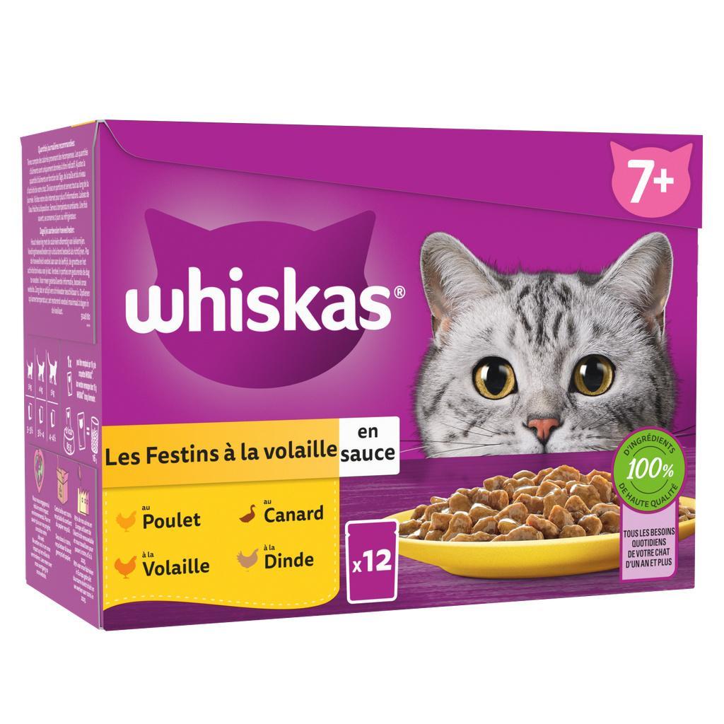 WHISKAS Sachets fraîcheur Les Festins à la Volaille en sauce pour chat senior 4 variétés 12x85g