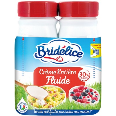 BRIDELICE CREME UHT ENTIERE FLUIDE 30%MG BOUTEILLE 2X25CL